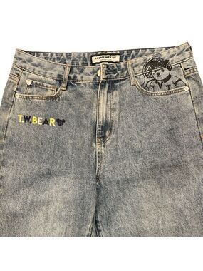 Teenie Weenie W30” High rise light wash embroidered preppy girl mom denim